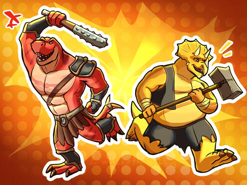 2 shaded fullbodies w/simple background